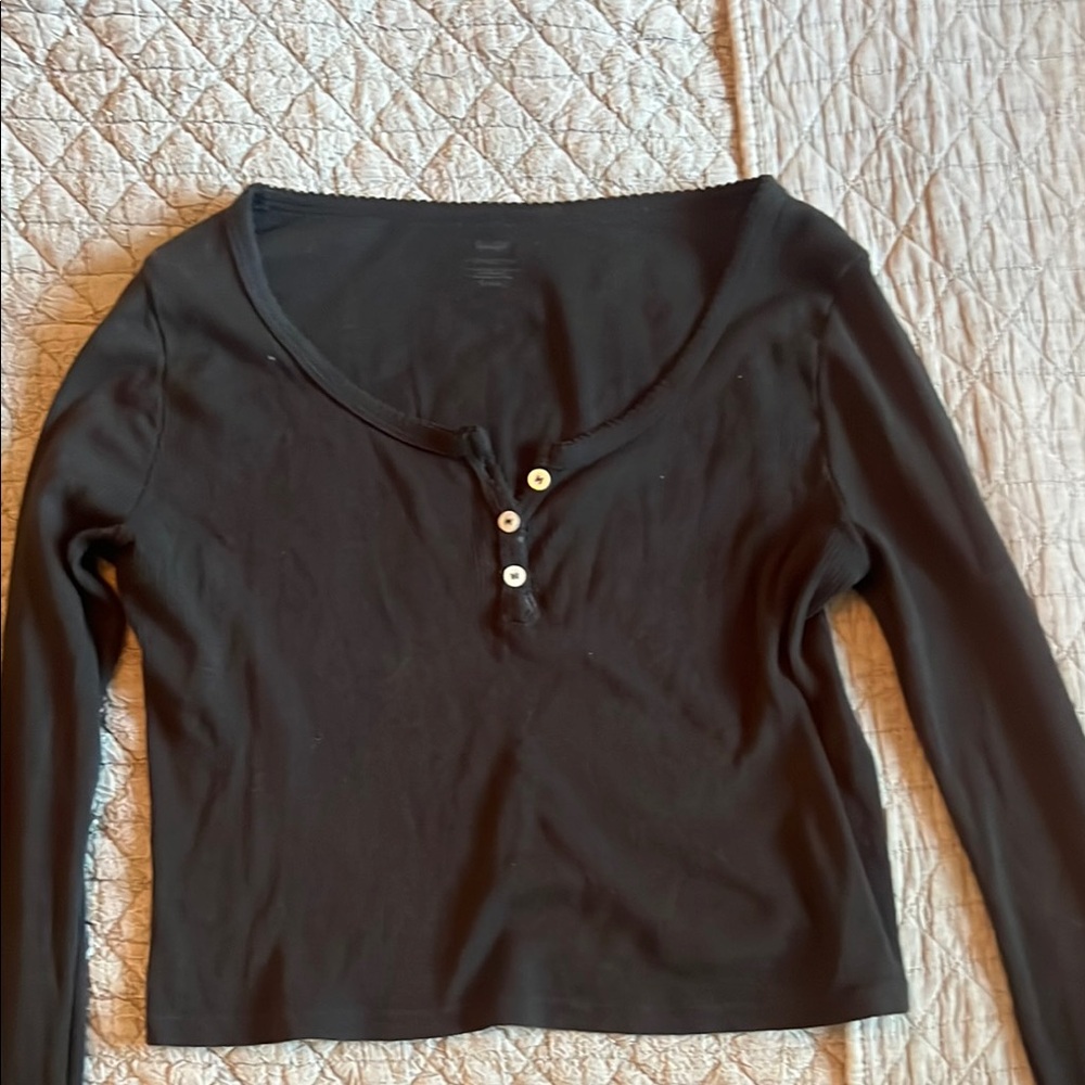 Brandy Melville Black Long Sleeve Button-Up Top